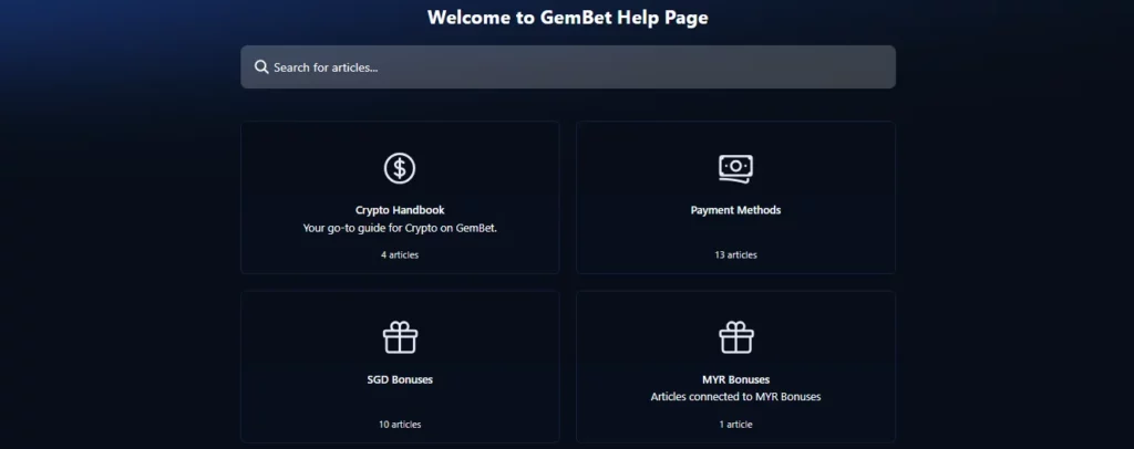 Contact Gembet Singapore — help center interface