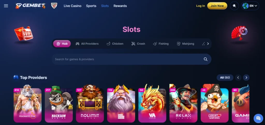 GemBet casino games — slots and live dealer